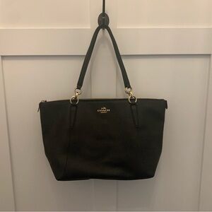 Coach Black Leather Shoulder Bag with Gold Hardware